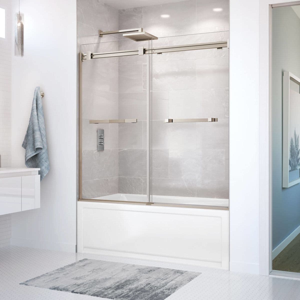 Duel 56-59 x 55 ½-59 in. 8 mm Bypass Tub Door for Alcove Installation