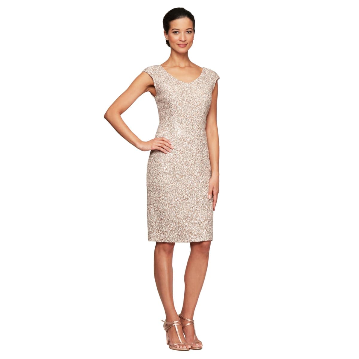 Alex Evenings Women's Knee Length V Neck Cocktail, Mother of The Bride Dress (Petite & Regular Sizes), Champagne Ivory, 4 Petite — image 1