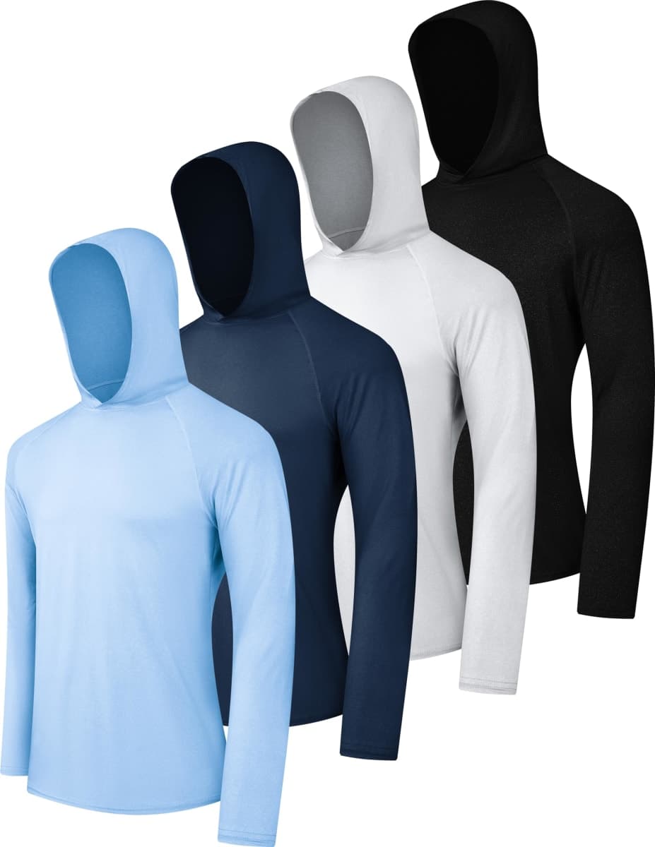 OYGSieg Men's Athletic Hoodies Long Sleeve Fishing Shirts for Men UPF 50+ SPF UV Sun Protection Shirts Rash Guards, Black/Sky Blue/White/Navy, Large — image 1
