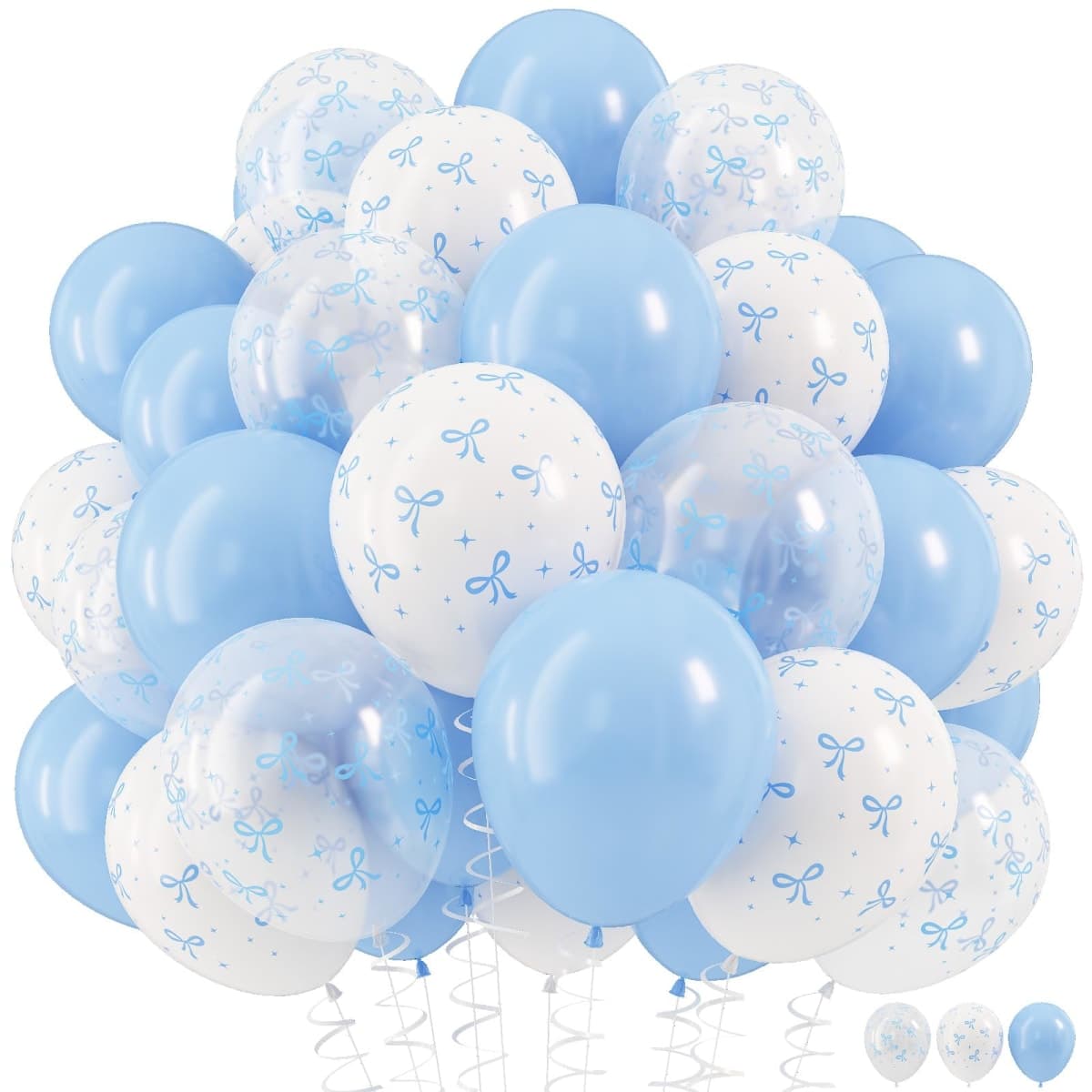 HILAVO Blue Bow Balloons, 30cm Pastel Light Blue Transparent White Bow Print Coquette Balloon for Girls Birthday Bachelor Party Bridal Baby Shower Wedding Birthday Decorations — image 1