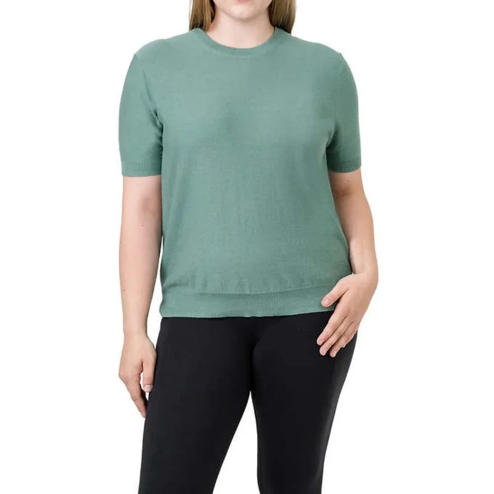 Kersh Women Short Sleeve Sweater L/G, Knit Top Green