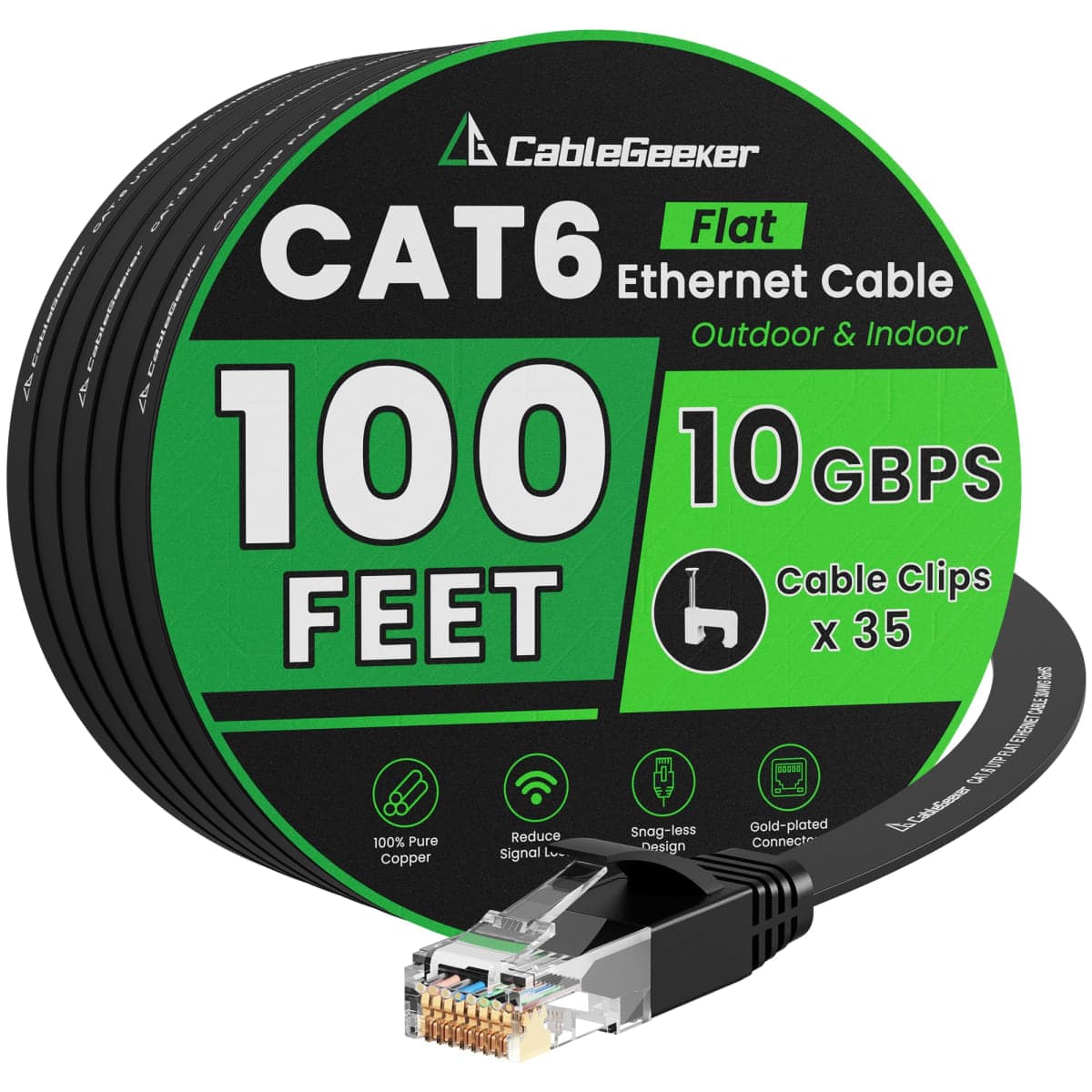 Cat 6 Ethernet Cable Black (at a Cat5e Price but Higher Bandwidth) Cat6 Flat Internet Network Cables - Ethernet Patch Cable - Short Computer LAN Cable with Snagless RJ45 Connectors (100ft) — image 1