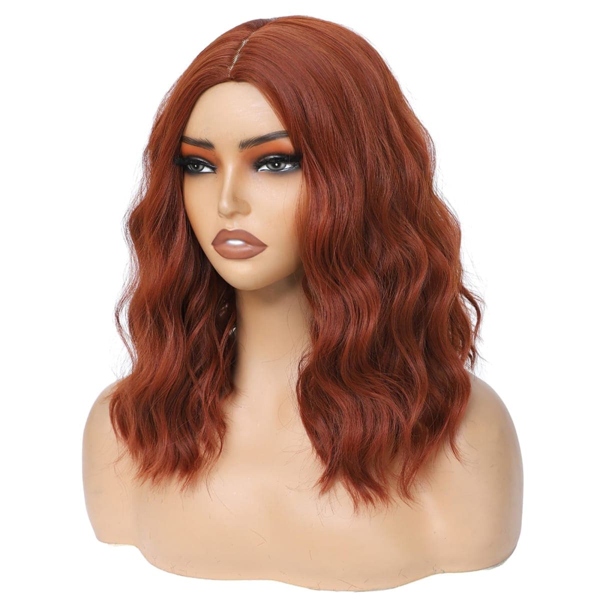 BEAUTIFA Auburn Wig for Women, Wavy Curly Auburn Bob Wigs Middle Part 14 Inch Shoulder Length Heat Resistant Synthetic Colorful Wig — image 1