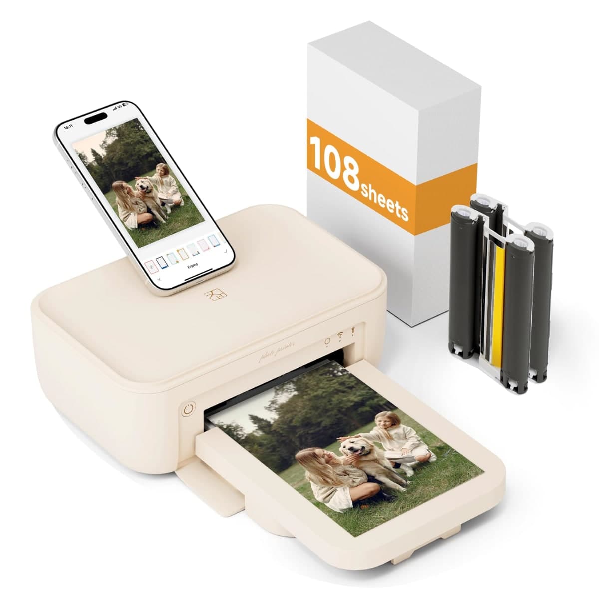 Photo Printer 4×6”, Wi-Fi Full-Color Instant Phone Phtoto Printer for iPhone, Android, Smartphone, Thermal Dye-Sublimation Impresora De Fotos for Home Use, + 108 Sheets Photo Paper & 2 Cartridge — image 1