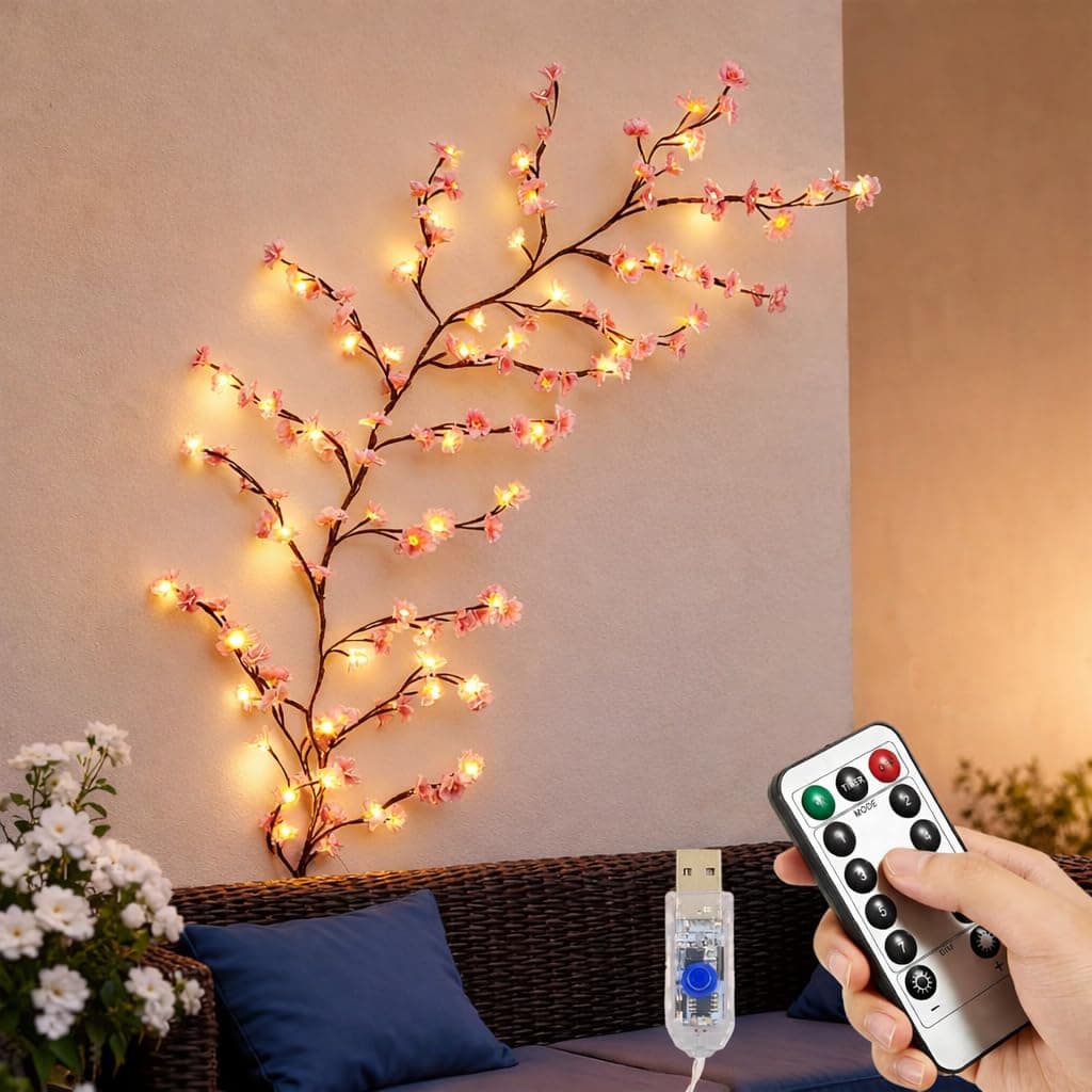 chatool 7.55Ft Cherry Blossom Lights, 144-LED Blossom Light Up Branches USB with Remote Timer 8 Lighting Modes Cherry Tree for Wall Decor Enchanted Willow Vine — image 1