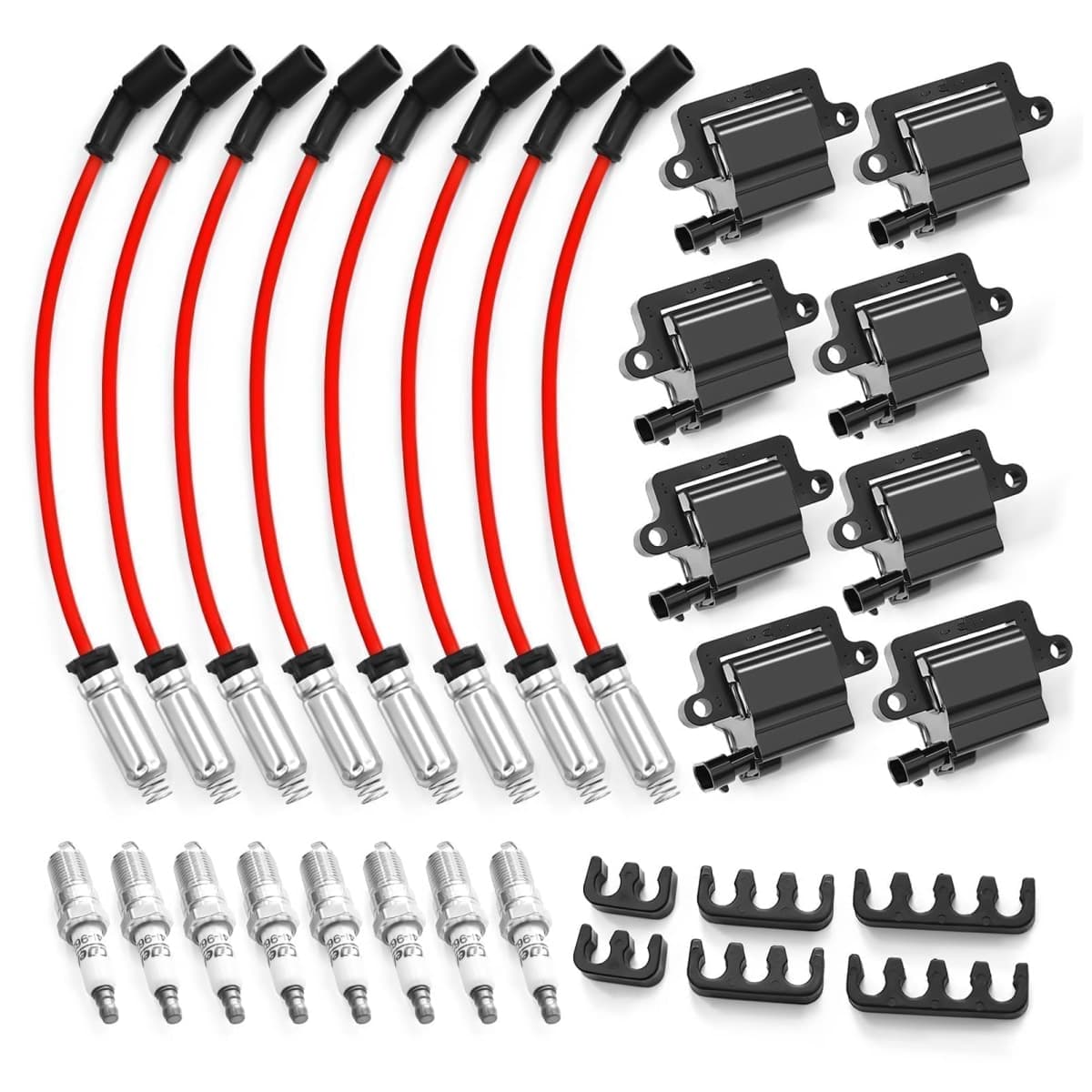 Yunnergo 8 Pack Square Ignition Coil & Spark Plug Wire 12556893 12558693 12570553 3859078 38590782 392889925 UF-271 Compatible with 1500 2500 3500 4.8L 5.3L 6.0L 8.1L 1999-2007 — image 1