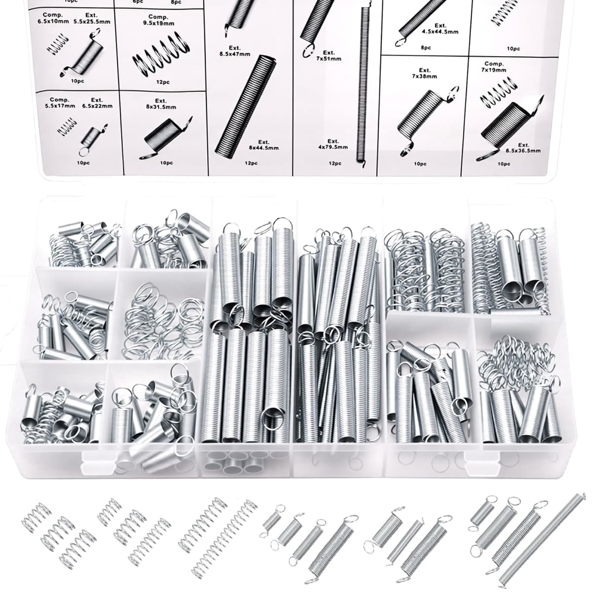 Ruibapa 200PCS Spring Assortment Kit Zinc Plated Extension and Compression Springs Kit with 20 Different Sizes for Home Repairs & DIY — image 1
