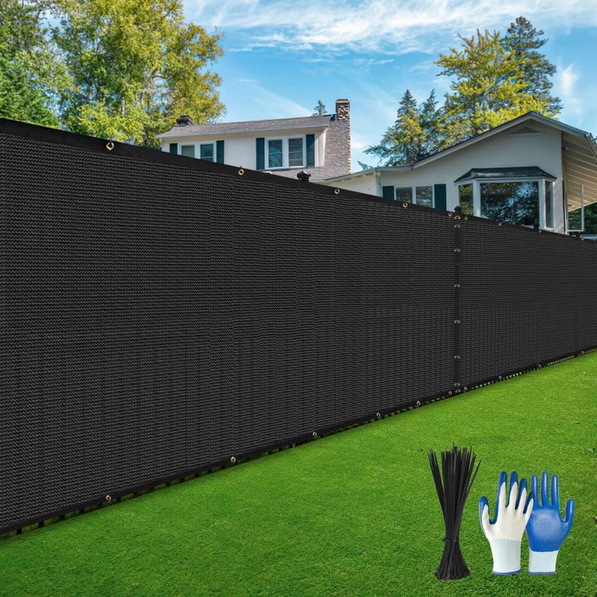 Privacy Fence Screen,with Gloves, 4X50FT Heavy Duty 220GSM 98% Blockage Privacy Screen Fence for Outdoor Wall Garden Yard Backyard (Black) — image 1