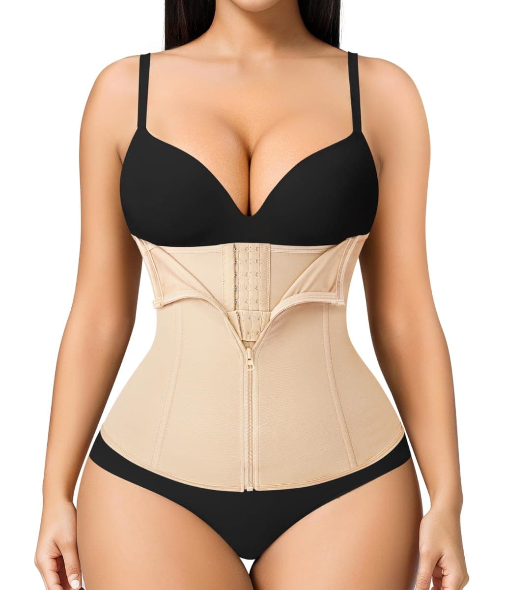 MERYOSZ Zipper Waist Trainer for Women - Mesh Corset Shapewear Tummy Control Body Shaper Waist Cincher Postpartum Girdle, Beige, Medium — image 1