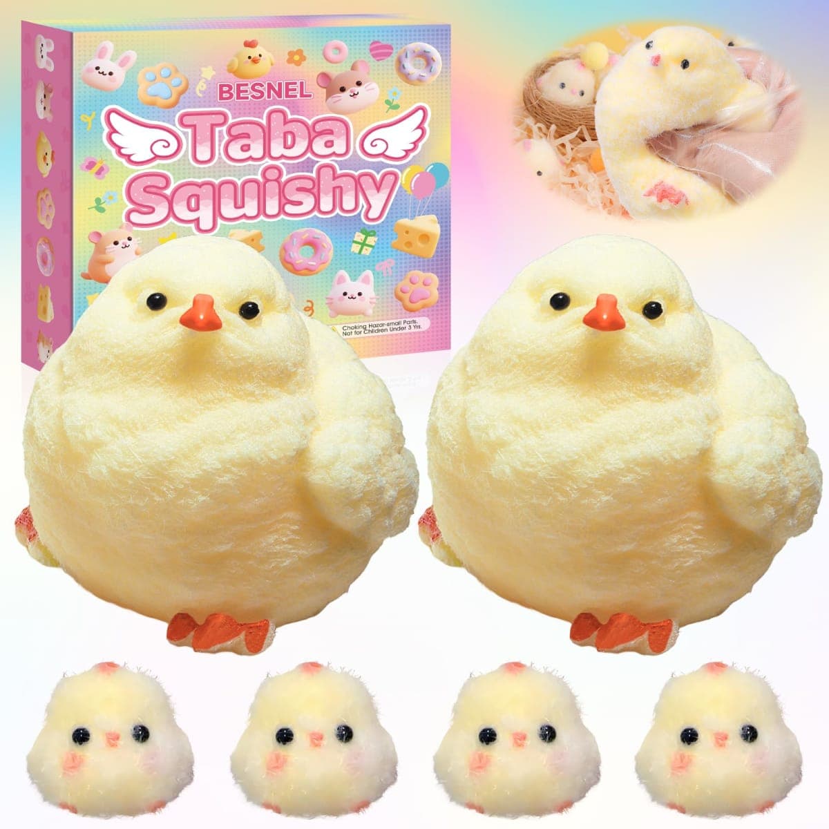 6Pcs Big Taba Squishy Fidget Toys-3.15in, Handmade Ultra Soft Chick Taba Squishy Kit, Cute Fidget Toys Silicone Squeeze Toys for Kids & Adults Stress Relief(Chicken) — image 1