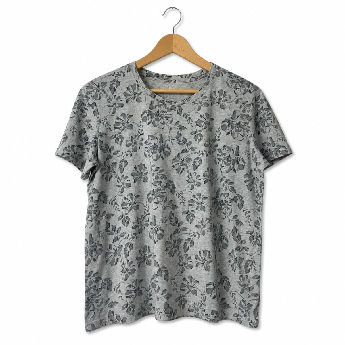 Ecothreads 100% Organic Cotton Gray Floral Print Short Sleeve Tee Size L — image 1