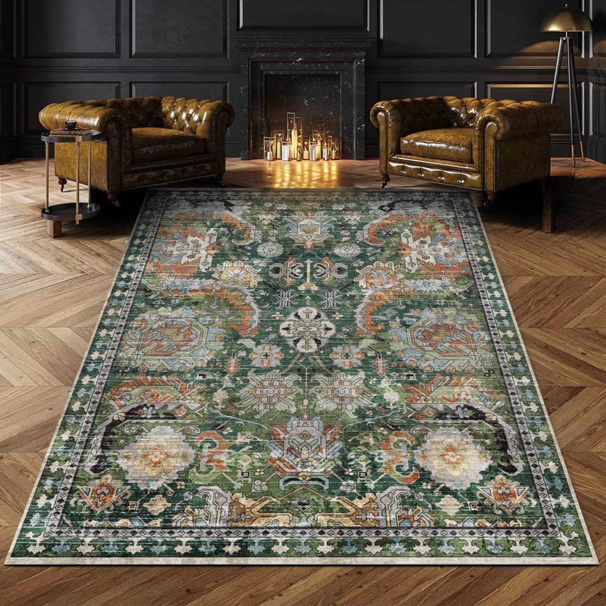 RUGSURE Washable Area Rugs - Perfect for Living Room, Bedroom, Kids Room, Nursery - Stain & Water Resistant Non-Slip, Pet & Child Friendly, Vintage Tribal Area Rugs (Green, 6' x 9') — image 1