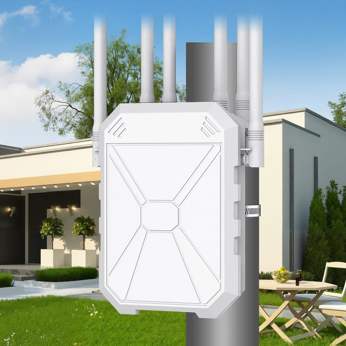 Outdoor WiFi Extender AX1800, Outdoor High Power Long Range WiFi Booster with 6 Antennas, Dual Band Outdoor Access Point Gigabit Port, WiFi Extenders Booster for Backyard, Garage, Farm, Pool — image 1
