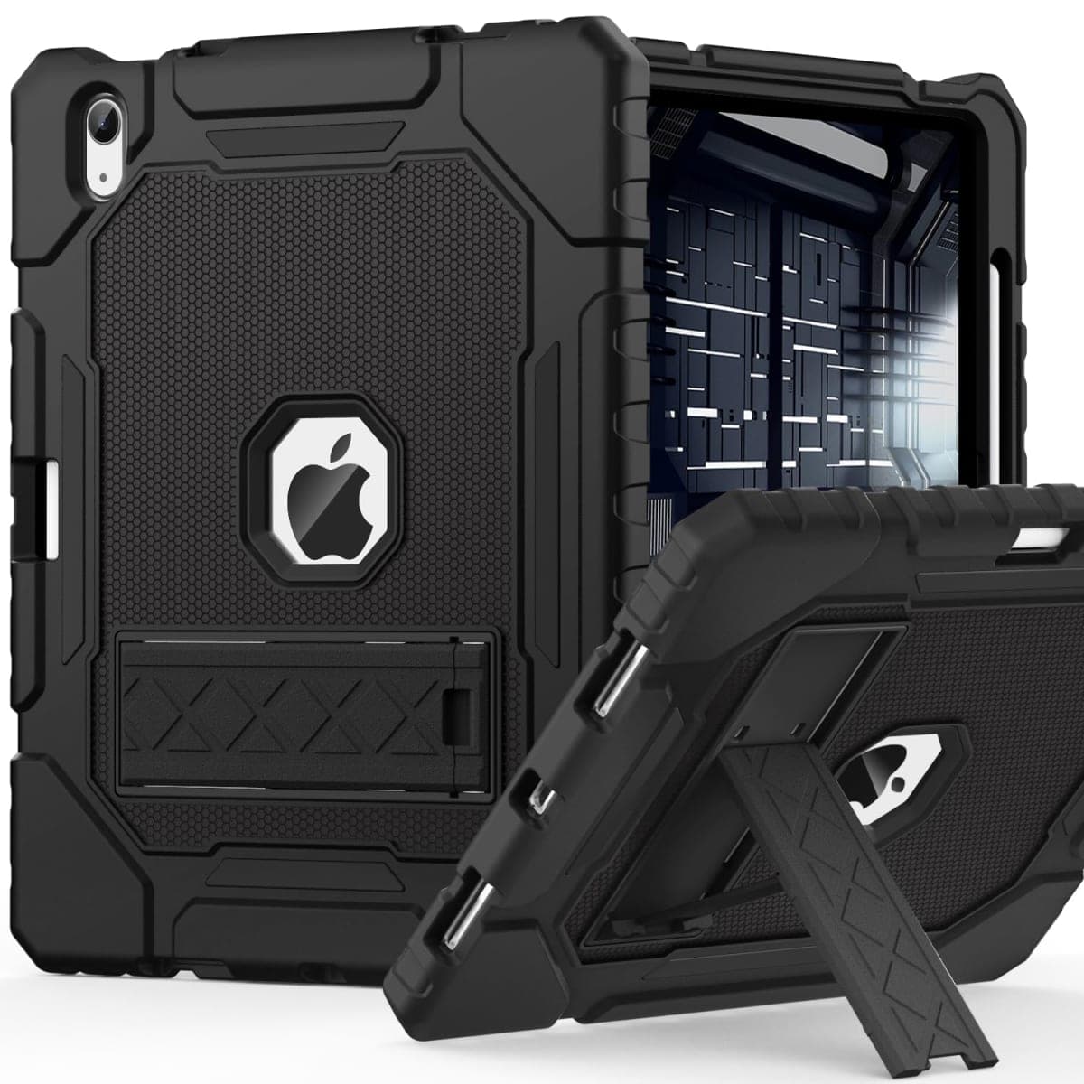 ZoneFoker 10.9" Case for iPad 10th Generation 2022, Heavy Duty Military Grade Shockproof Rugged Protective 10.9 Inch Cover with Pencil Holder Built-in Stand for i Pad 10 Gen (Black) — image 1