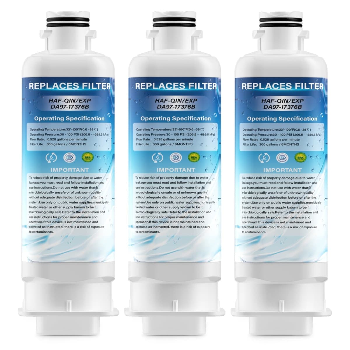 DA97-17376B Replacement for Samsung HAF-QIN/EXP, DA97-08006C, RF28R7201SR, RF28R7351SG, RF23M8070SG, RF23M8090SG Water Filters,Pack of 3 — image 1