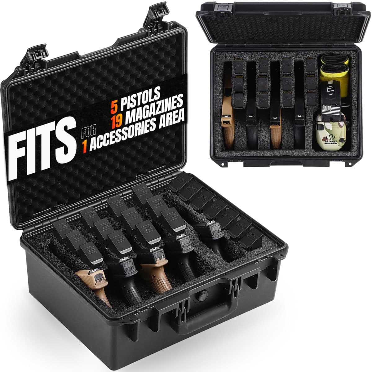 Gun Case for 5 Handguns Pistol Case, Hard Shell Pistol Carrying Case with Spring Buckles, IP67 Waterproof Firearms Travel Case with Tsa Approved Lockholes Fits Glock, Beretta, S&W, Sig Sauer — image 1