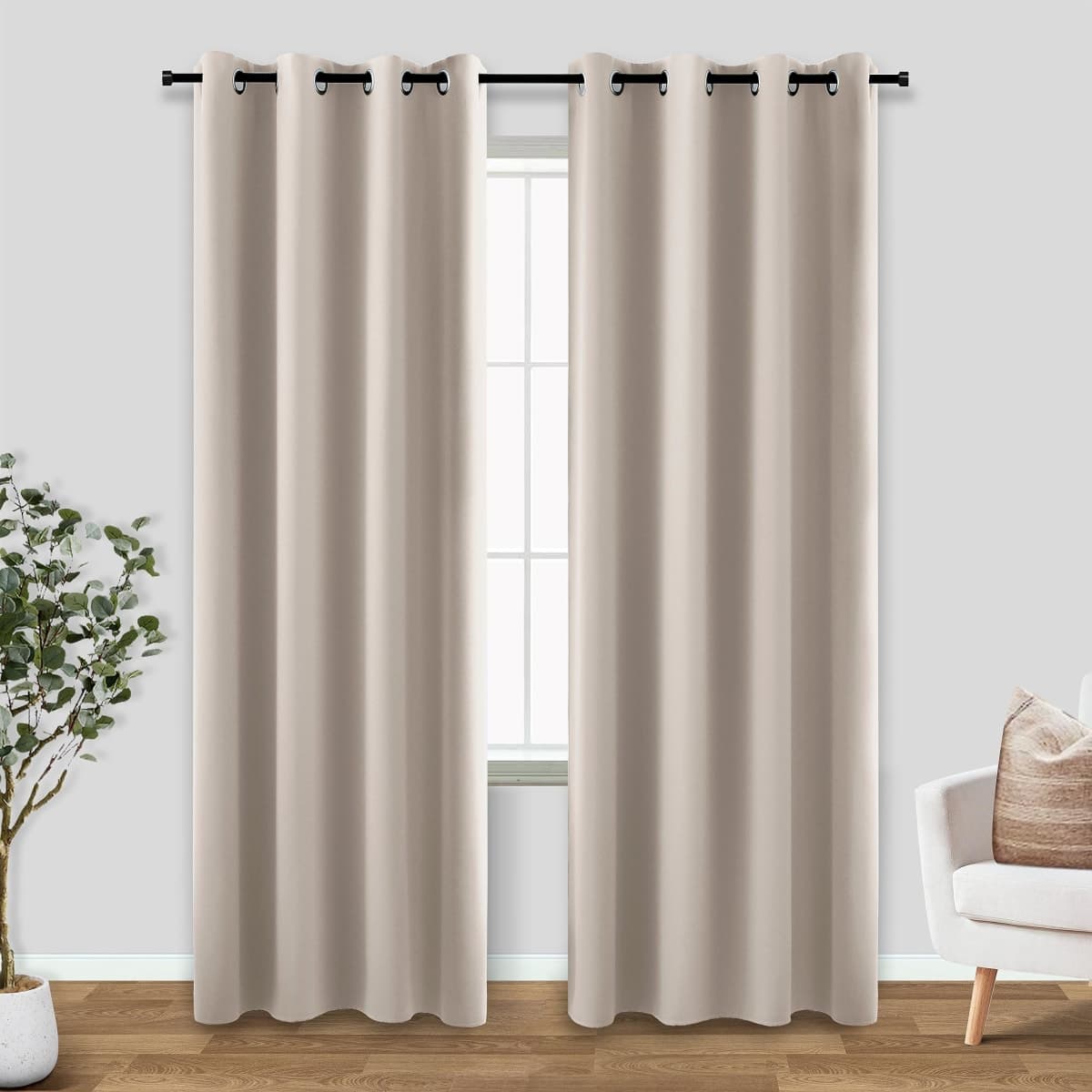 KOUFALL Taupe Blackout Curtains 84 Inches for Living Room Elegant Modern Grommet Warm Neutral Linen Earth Tone Keep Cold Air Out Dark Curtain Bedroom,Khaki Stone Greyish Beige Light Tan,84 Length — image 1