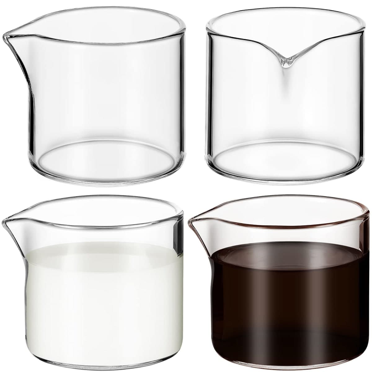Leinuosen 4 Pcs Small Glass Creamer Pitcher Set Transparent Mini Poured Glass Tea Pitcher, Milk and Coffee Serving Jugs for Tea Milk Coffee(4 oz,No Handle Style) — image 1