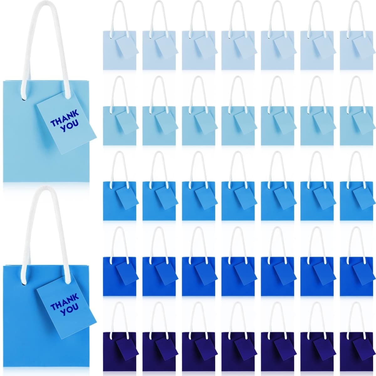 50 Pack Mini Gift Bags Bulk 4 x 2.75 x 4.5 Inch Tiny Paper Gift Bags with Handles and Tags Extra Small Paper Container for Birthday Party Favors Wedding Baby Shower Small Business(Blue Series) — image 1