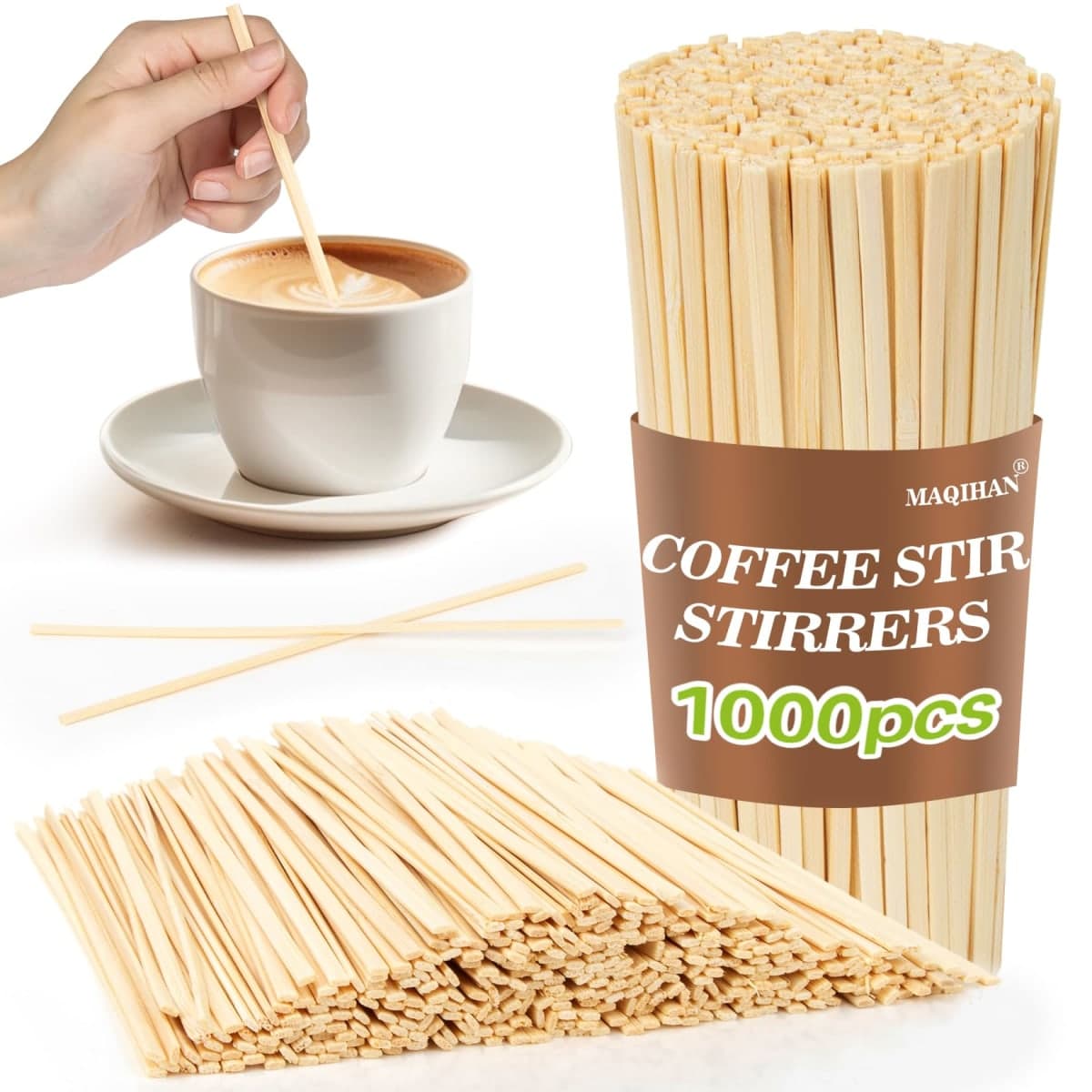 MAQIHAN 1000pcs Wooden Coffee Stirrers - Coffee Stir Sticks Disposable — image 1