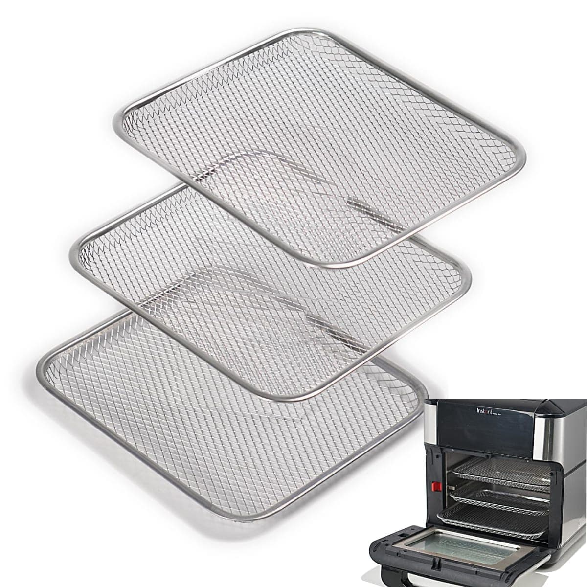 Kispog Uncoated Stainless Steel Cooking Tray Compatible with Instant Pot Vortex 10QT Only - PFAS & Teflon-Free - Dishwasher Replacement Racks, 10.2"x8.97" 3-Pack Mesh for 360 Airflow & Crisping — image 1
