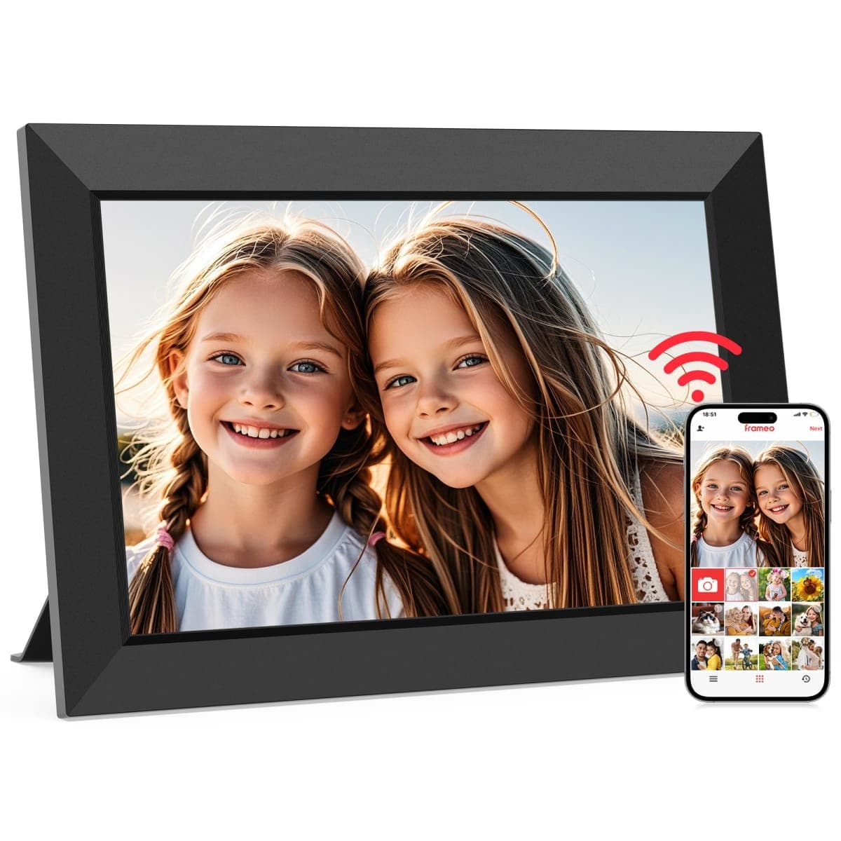 Frameo App - 10.1" WiFi Digital Photo Frame, Smart Cloud Electronic Photo Frame with Touch Screen HD IPS Slideshow 32GB Memory, Rotation — image 1