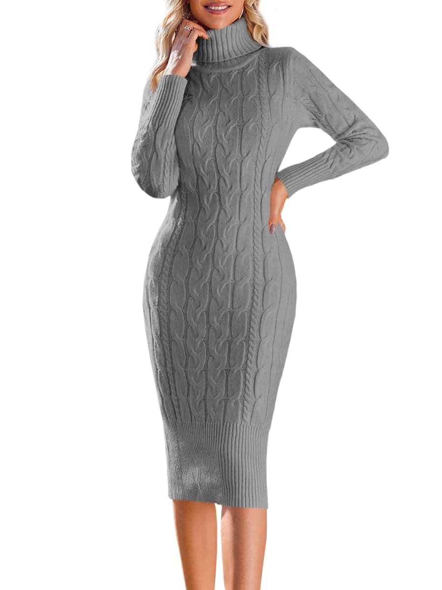 Fangetey Womens Long Sleeve Turtleneck Sweater Dresses Knitted Bodycon Midi Sheath Jumper Dresses, Dark Grey, X-Small — image 1
