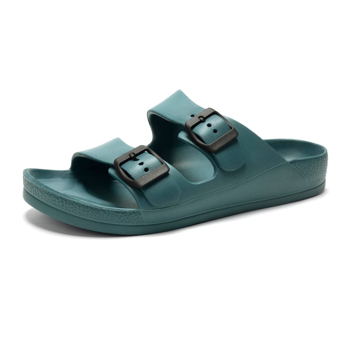 FUNKYMONKEY Men's Comfort Slides Double Buckle Adjustable EVA Flat Sandals (9 M US, PEACOCK BLUE/SPK) — image 1