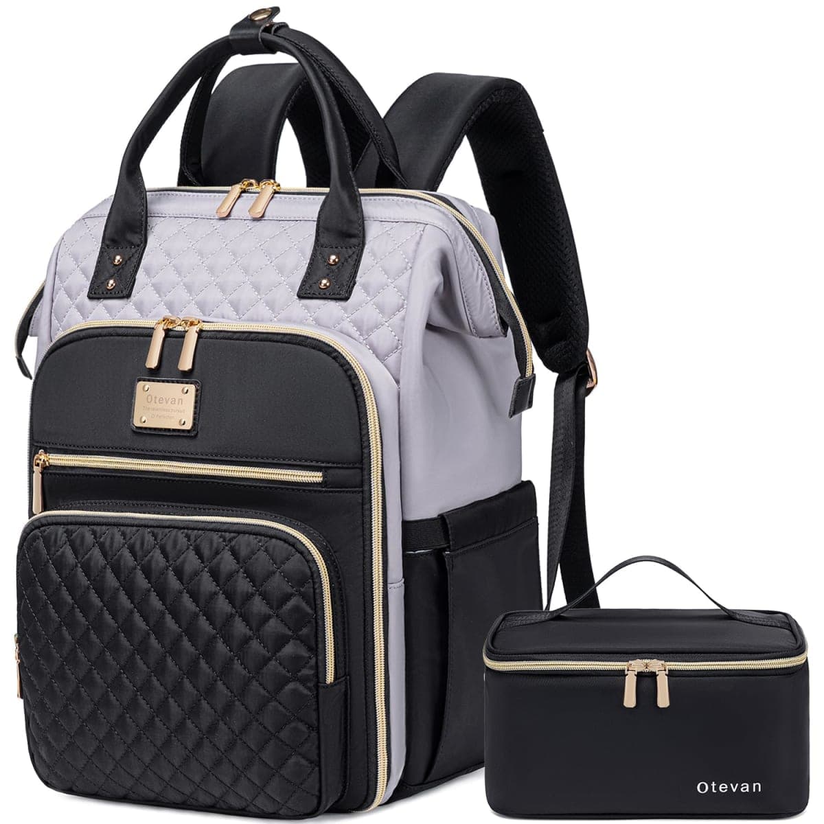 Otevan Laptop Backpack for Women,Travel Work Backpack Purse with USB Port,Large Capacity Nurse Bag Teacher Backpack, Gray/Black, 12 x 9 x 17 inches — image 1