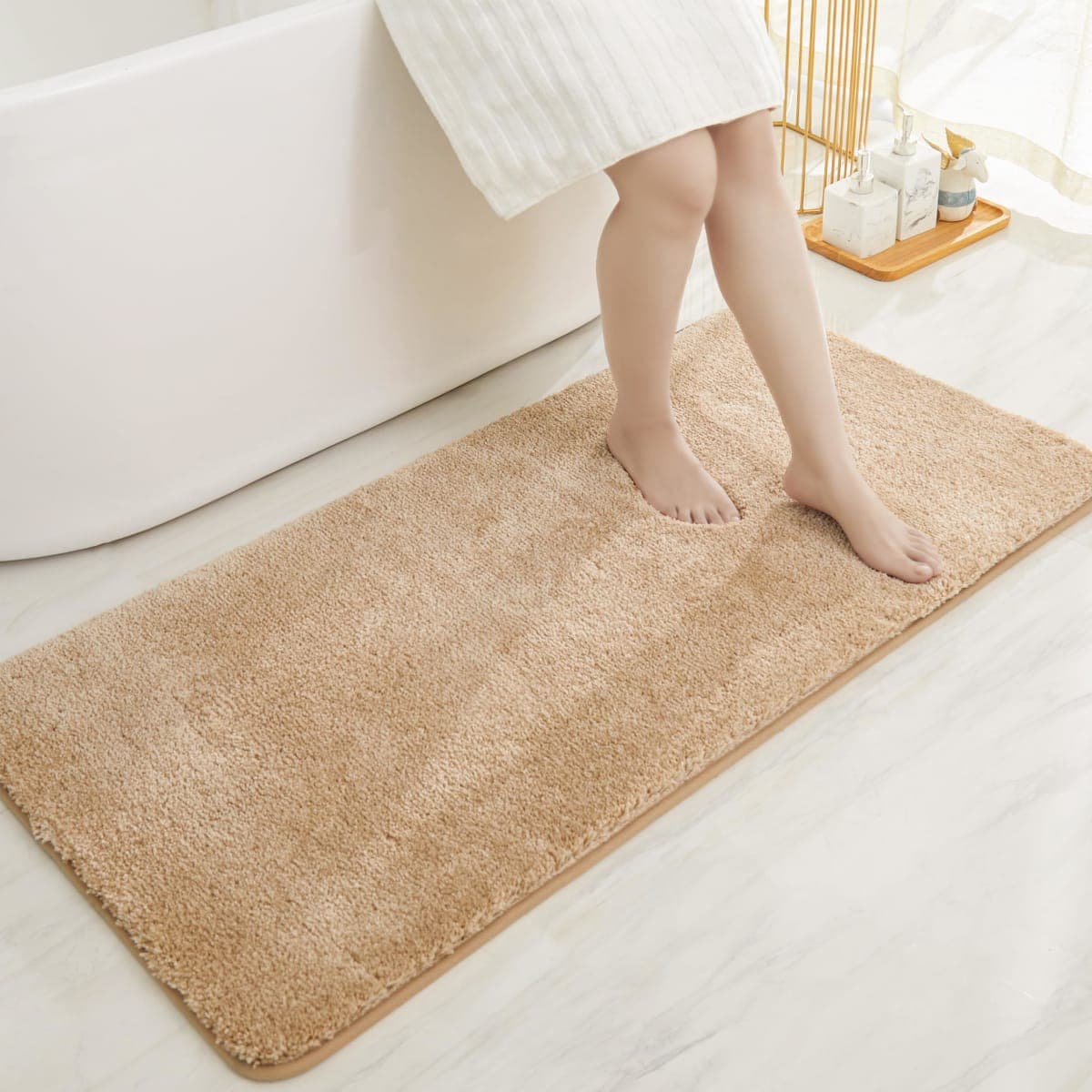 COSYHOMEER Extra Thick Bath Rugs for Bathroom Non Slip Bath Mat 24x48 Beige — image 1