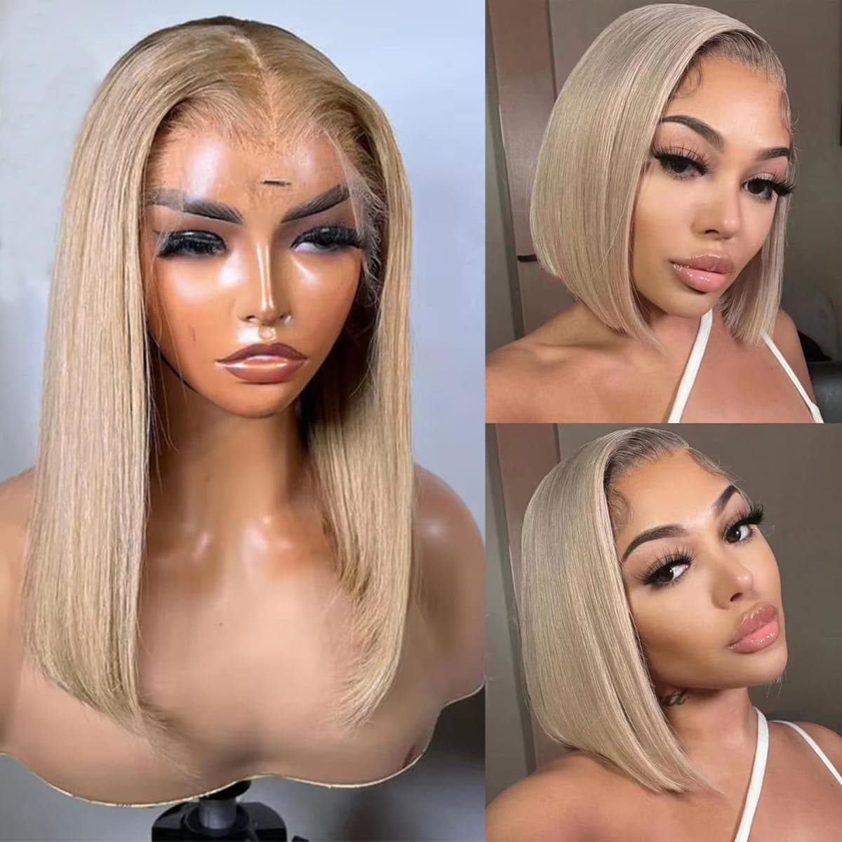 Munx Ash Blonde Bob Wigs Human Hair 180% Denstiy 13x6 HD Lace Frontal Human Hair Wig for Black Women Pre Plucked Straight Glueless Lace Front Short Bob Wigs 10 Inch — image 1