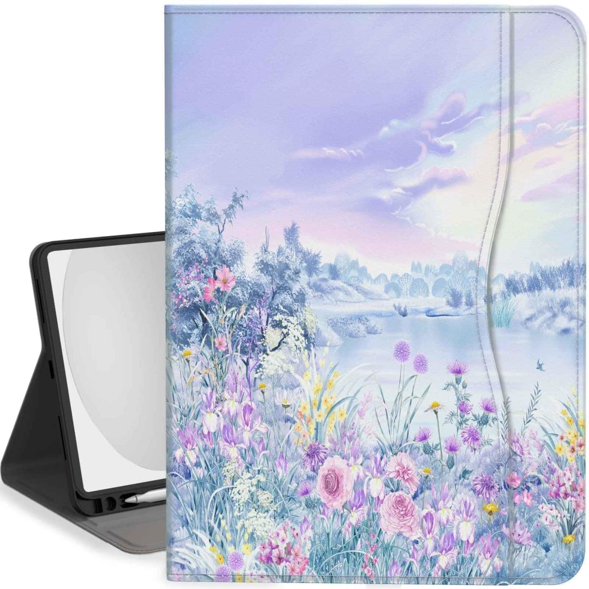 Feams Case for iPad 10th Generation Case 10.9 Inch 2022 Flip Stand Auto Wake/Sleep Leather Cover with Pencil Holder & Pocket, Purple Garden — image 1