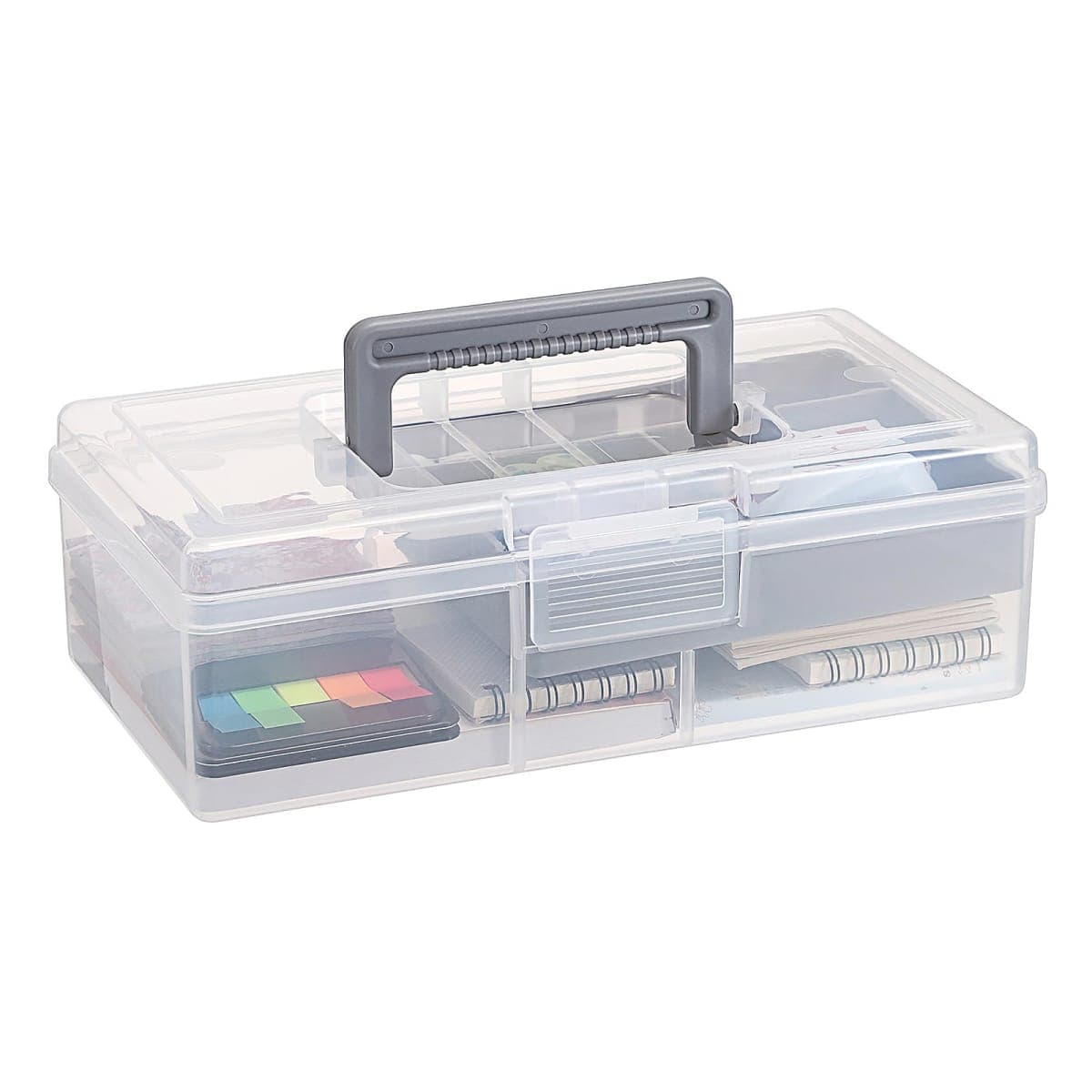 JUXYES Plastic Fishing Tackle Box Organizer with Removable Dividers, Clear Fishing Tackle Storage Boxes with Handle, 2 Layer Fishing Tackle Tray Box Lure Box — image 1