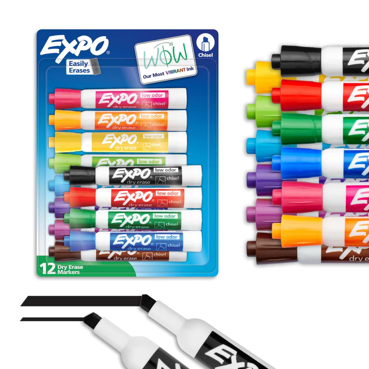 EXPO Dry Erase Markers, Low Odour Ink, Assorted Colours, Chisel Tip, 12 Count — image 1
