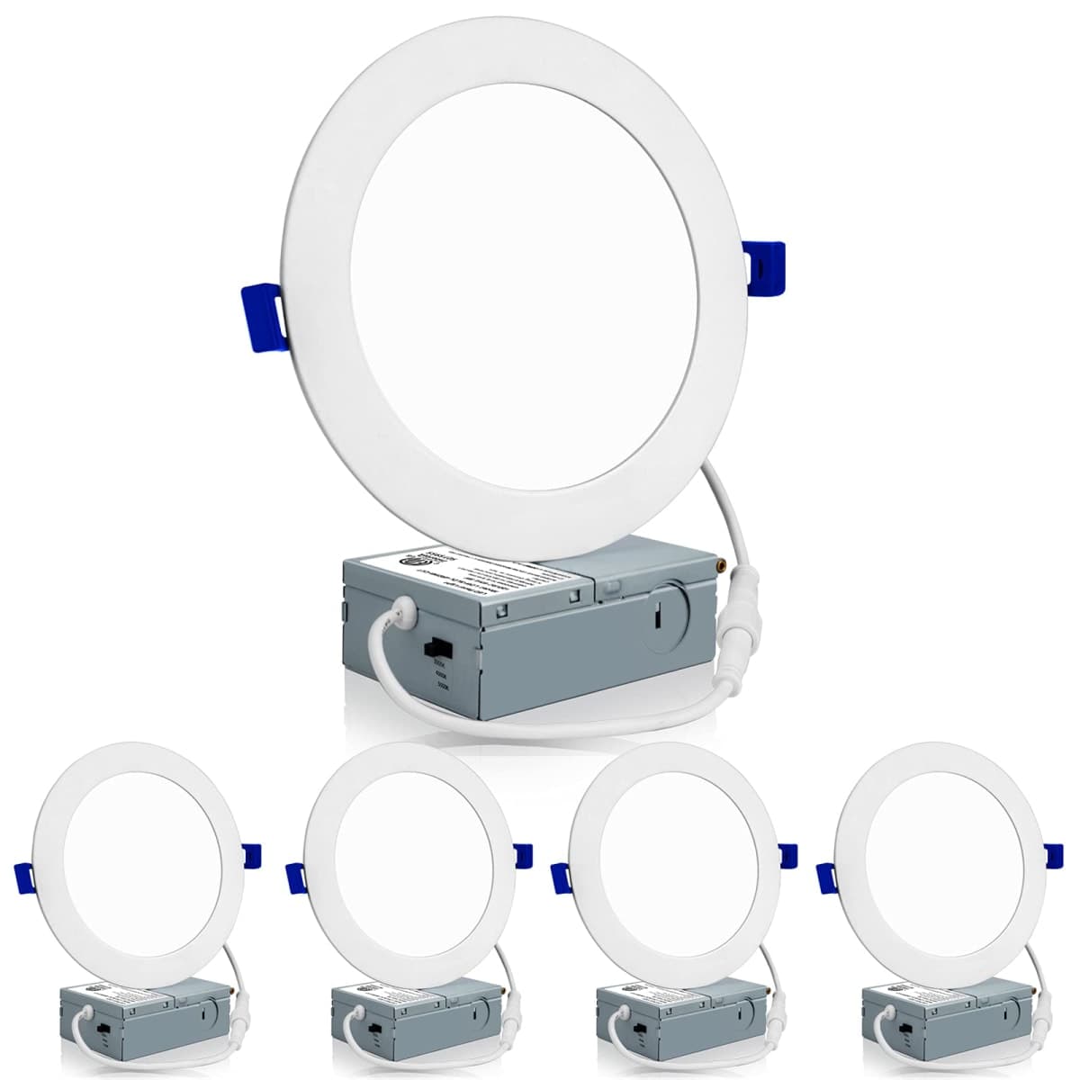 Meconard 4 Pack 6 Inch Ultra-Thin LED Recessed Ceiling Light, 3000K/4000K/5000K Selectable, Dimmable 12W=110W, 1050LM, IC Rated Can-Killer Downlights with Junction Box, ETL and Energy Star Listed — image 1