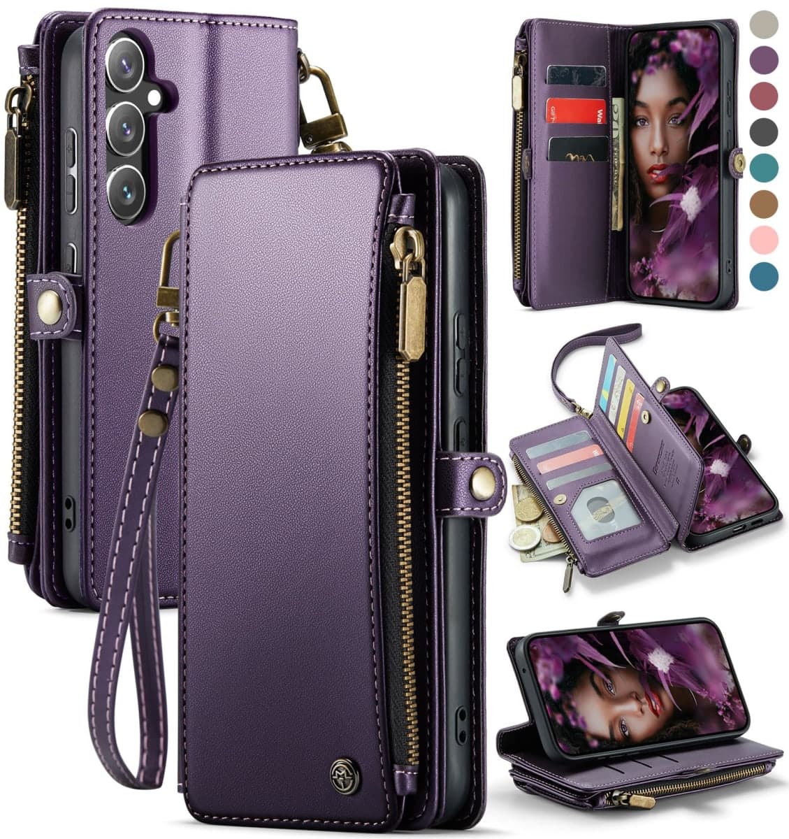 Defencase for Galaxy S25 Plus/S25+ Case Wallet with RFID Blocking Card Holder for Women Men, Elegant Leather Magnetic Snap Flip Strap Zipper Wallet Phone Cases for Samsung Galaxy S25 Plus 6.7", Purple — image 1