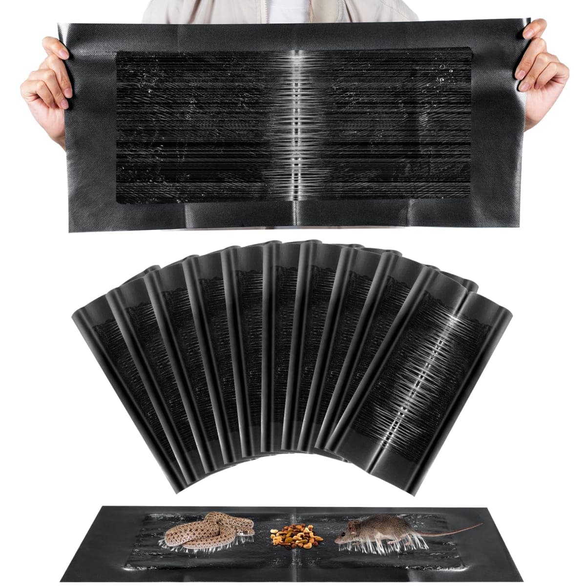 Qualirey 10 Pack 24 x 11'' Mouse Glue Traps, Anti Slip Rat Snake Rodent Sticky Pads Pet Friendly, Peanut Scented Mice Glue Board that Work for Home Indoor Outdoor Restaurant Kitchen Hotel Office — image 1