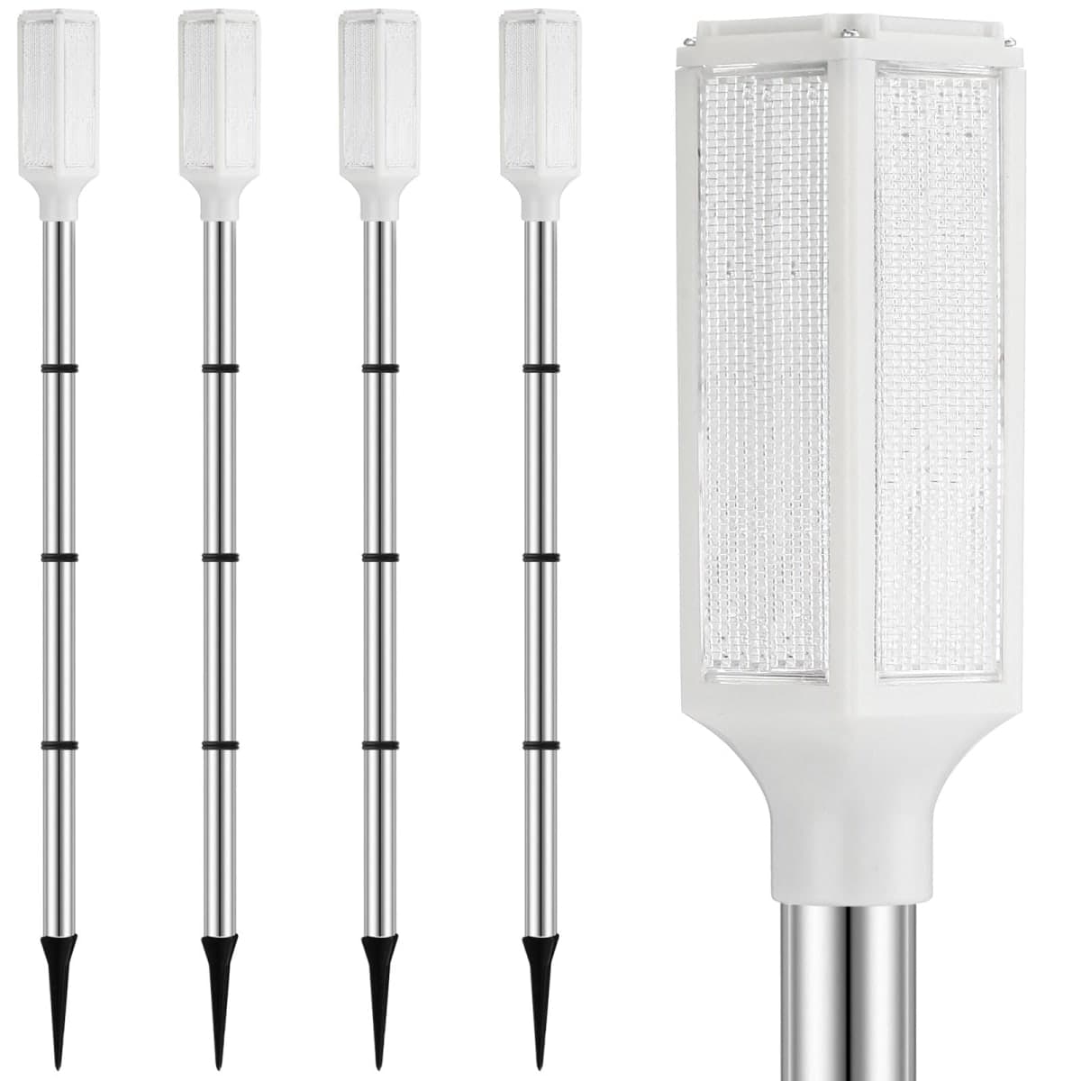 Macarrie 4 Pcs Solar Driveway Marker Lights, Reflective Driveway Markers with Adjustable 37 Inch Metal Poles, Solar Powered Reflectors on Poles for Entrances Snowy Yard, Parking Areas (White) — image 1