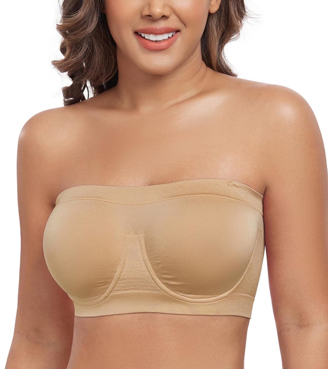 DotVol Women's Underwire Bralette Non Padded Bandeau Tube Top Multiway Bra, Beige, Medium — image 1