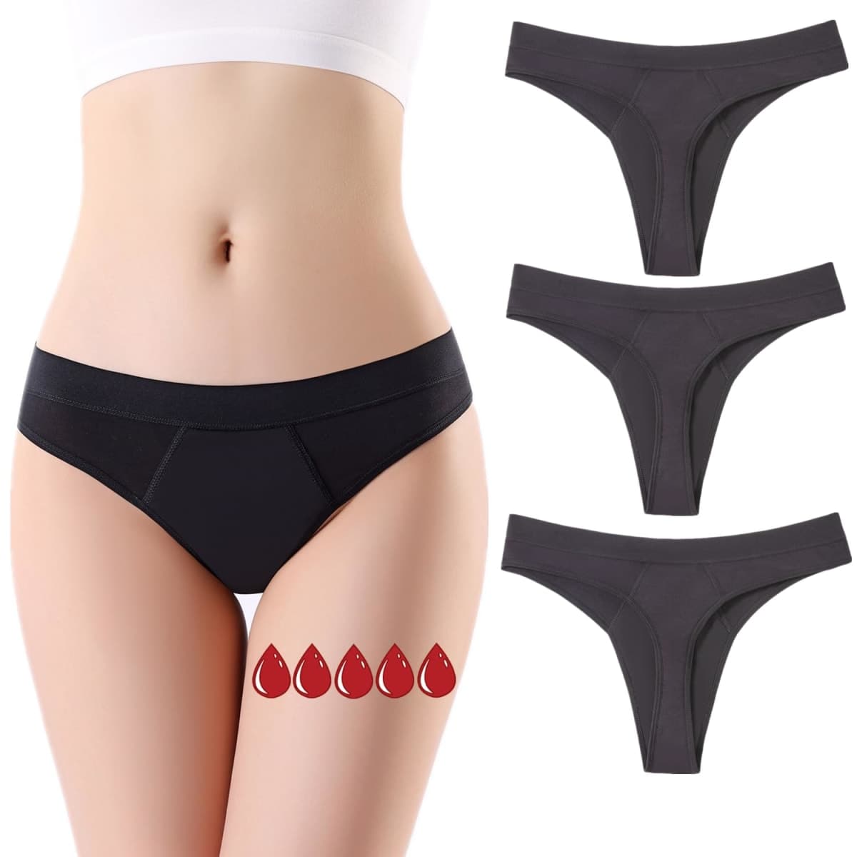 ZVZK Period Underwear for Women Leak Proof Period Thongs,Heavy Flow Absorbent Menstrual Panties G-Strings (L 3 Black) — image 1