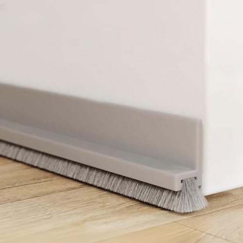 Door Bottom Brush Seal Strip with Brush Dust Prevent Rubber Blocker Insect Proof Reduce Noise Self Adhesive Seal Strips (Grey) — image 1