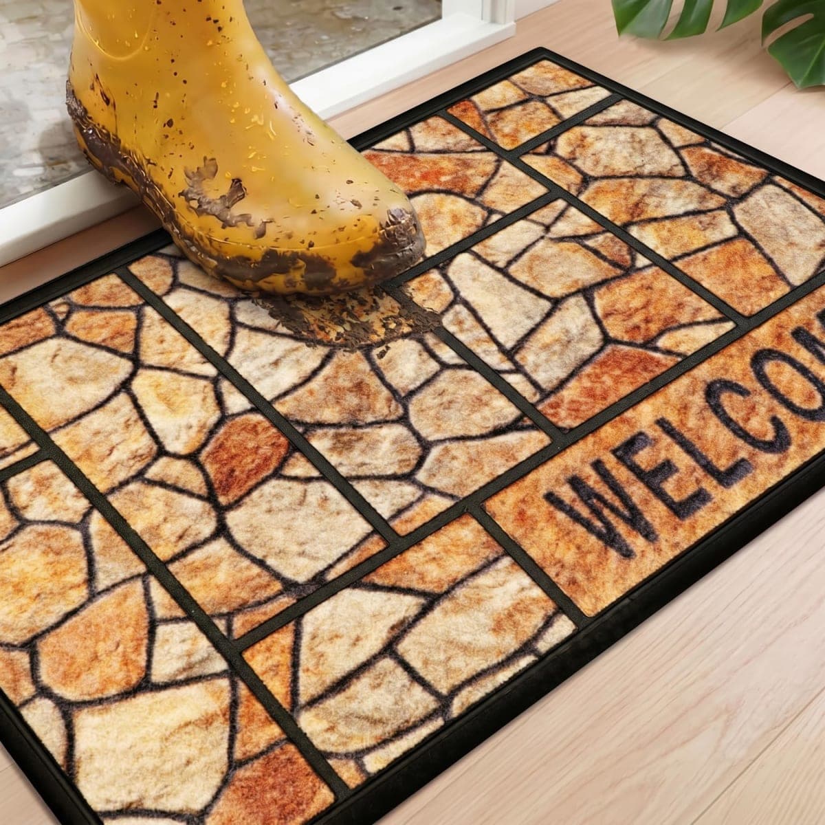 Extra Durable, Superior Absorption, Front Door Mat for Outdoor & Indoor - Welcome Mats for Entryway, Entrance, Patio, Porch - Waterproof, Non-Slip Backing, Coarse Fibers (Stones,18x30) — image 1