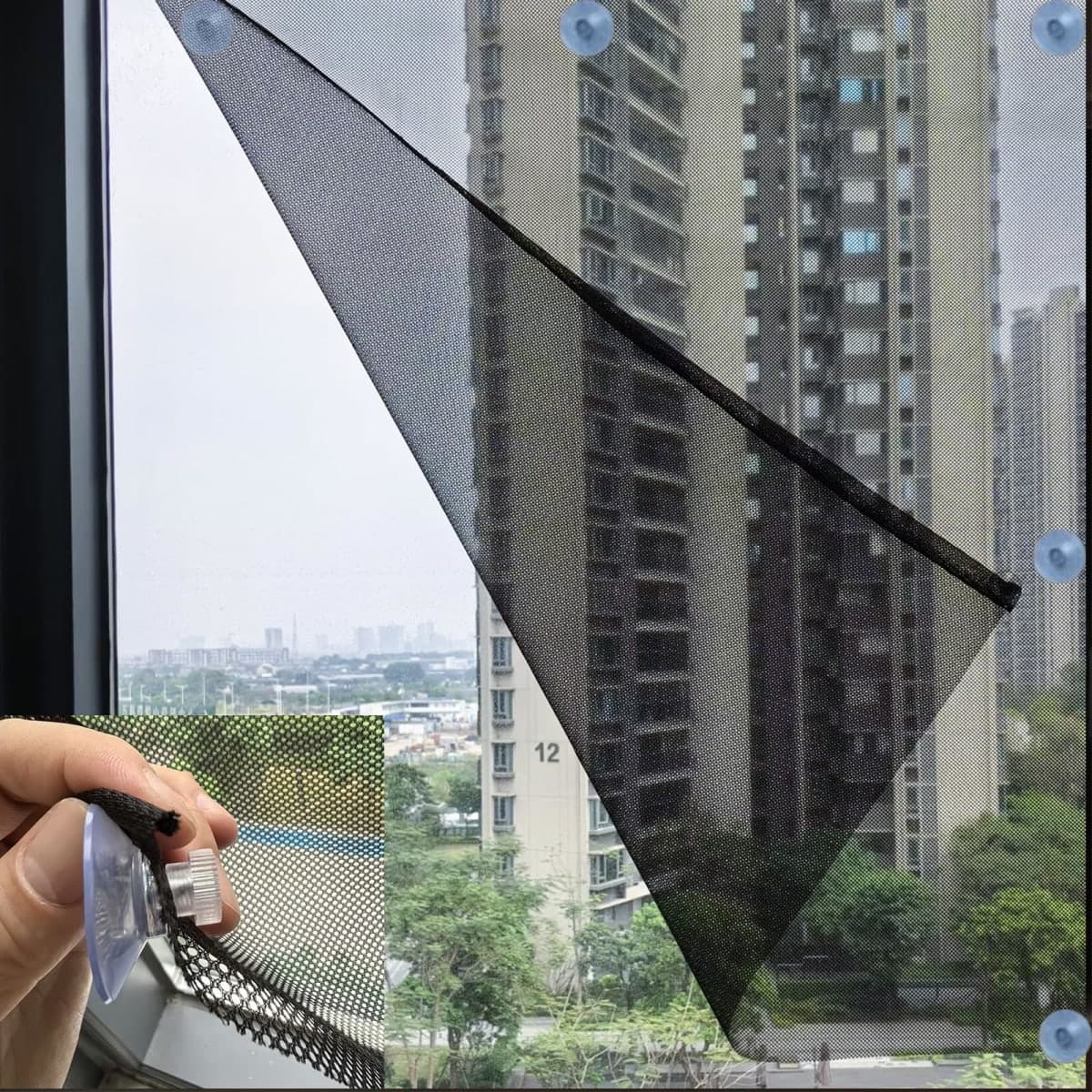 YESUS Sunshade Mesh UV Protection Fabric with Suction Cups No Glue No for Window Outdoor and Indoor Garden Patio Car Sunlight Blocker (63" W x 118" L) — image 1