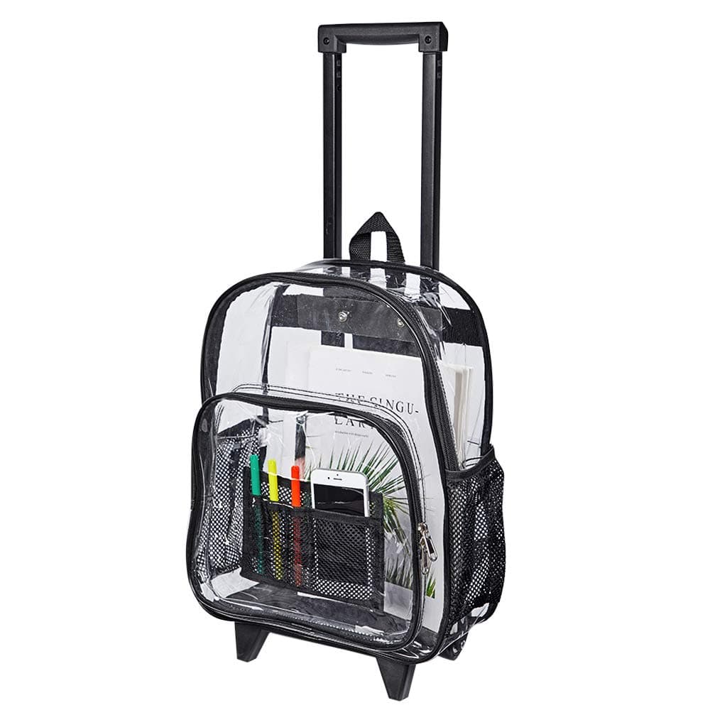 COVAX Rolling Clear Backpack, Heavy Duty See Through Bookbag, Transparent PVC Cold-resistant Backpack with Wheels (Black), Black, Large — image 1