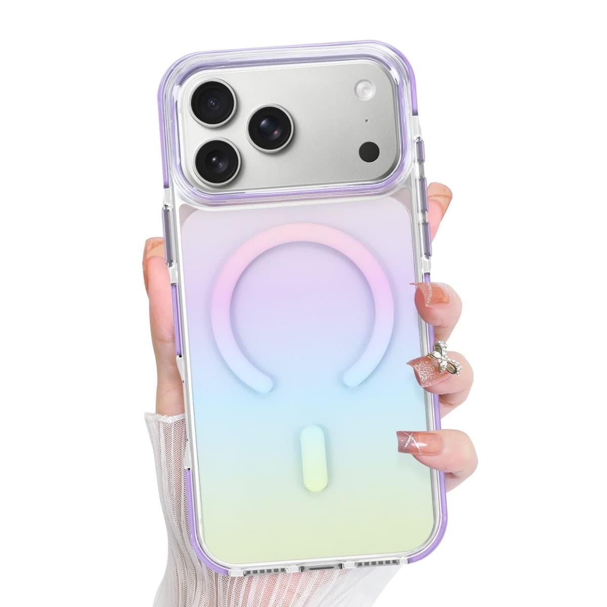Bonoma for iPhone 17 Pro Case, Crystal Clear Back, Magnetic Support for MagSafe Cute Iridescent Gradient Slim Shockproof Case, High-Duty Protection for Phone Cover -Purple — image 1