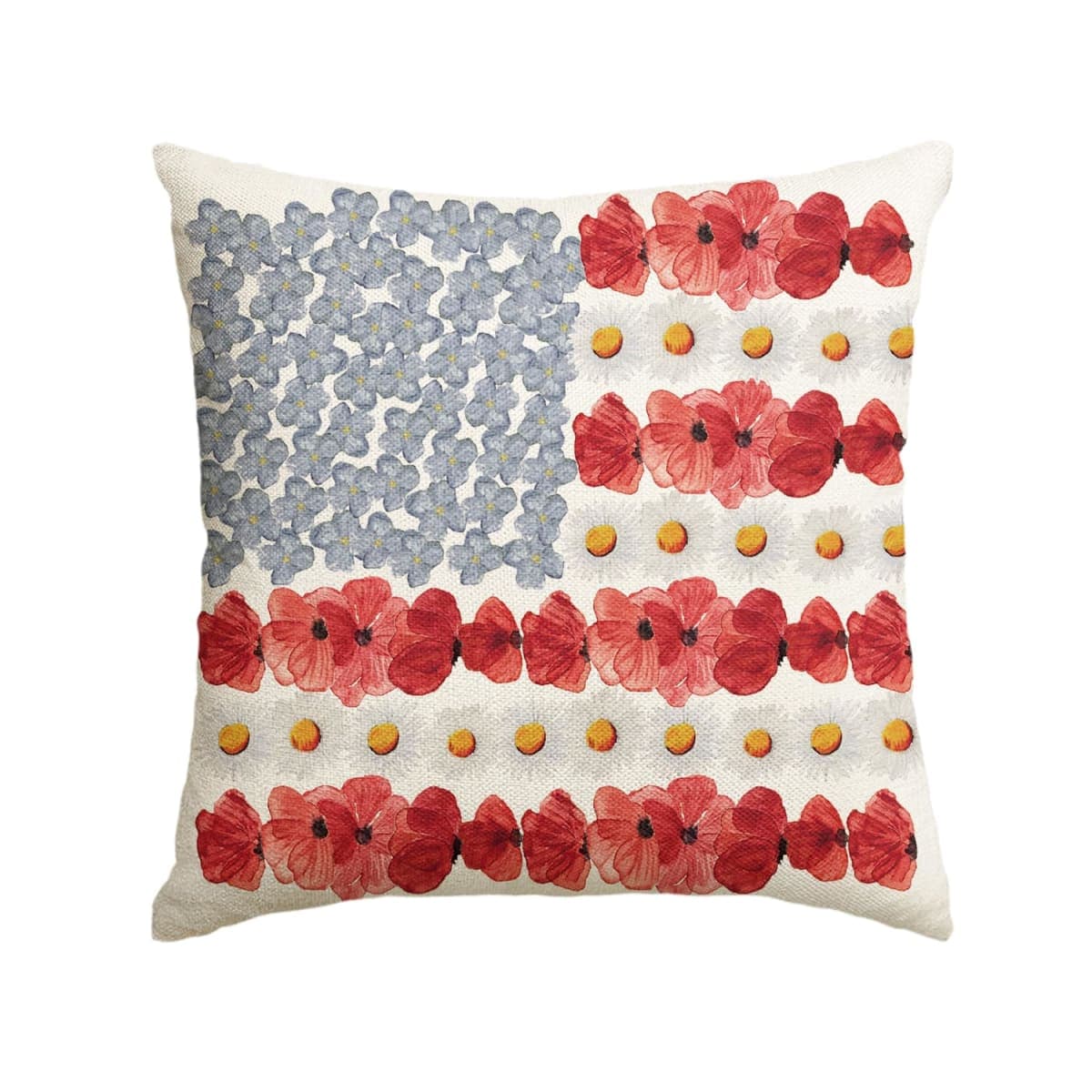 AVOIN colorlife 4th of July Patriotic Independence Poppy Floral Throw Pillow Cover, 18 x 18 Inch Memorial Day America Flag Decor Cushion Case for Sofa Couch — image 1