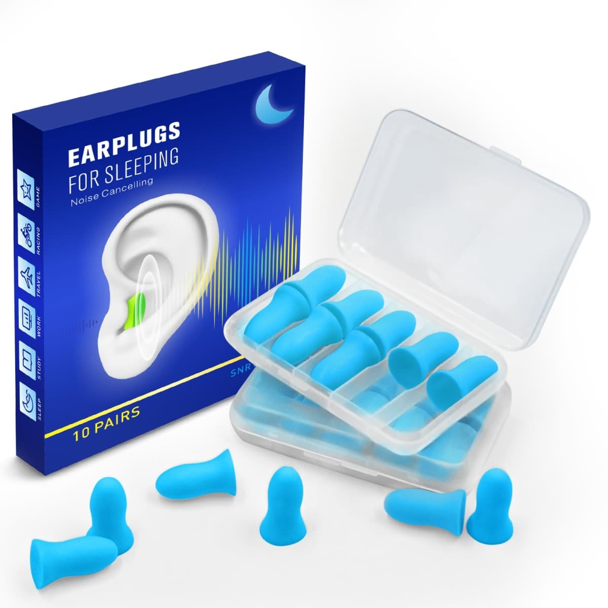 Ear Plugs for Sleeping Noise Cancelling - 40dB Ear Plugs for Noise Reduction - Calmer Earplugs for Concert Sleep Travel Study Work - Hearing Protection Sound Blocking - Blue 10 Pairs in 2 Cases — image 1