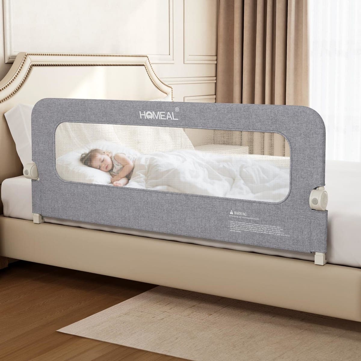 HOMEAL Bed Rail for Toddlers - 59"x24" Extra Long Foldable Toddler Bed Rails for King, Queen, Twin, Full, Double Bed - Breathable Guard Rail for Toddlers with U-Shape Base, Grey — image 1