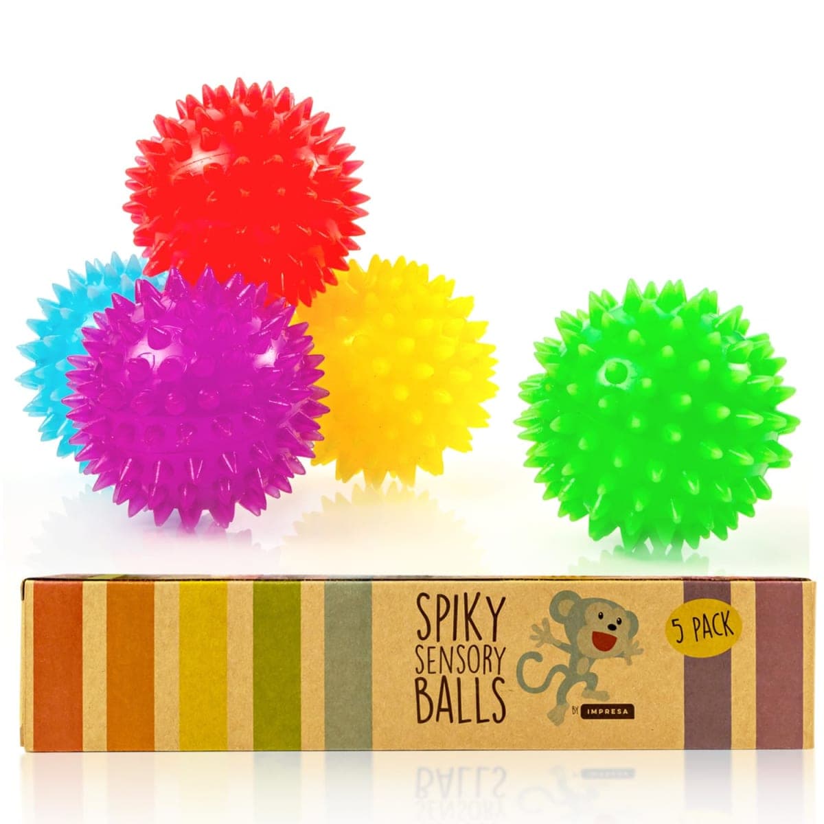 Spiky Sensory Balls (Pack of 5) - Squeezy and Bouncy Fidget Toys / Sensory Toys - BPA/Phthalate/Latex-Free — image 1