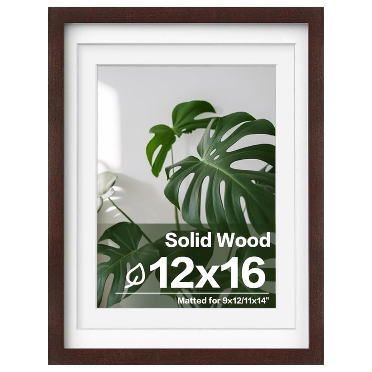 Egofine 12x16 Picture Frames with Plexiglass, Display Pictures 9x12/11x14 with Mat or 12x16 Without Mat for Tabletop and Wall Mounting, Walnut Color — image 1